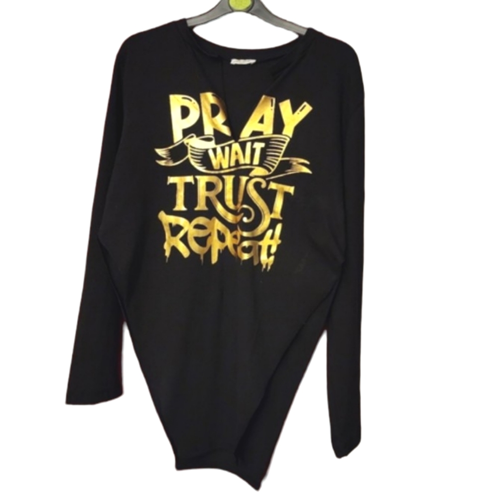 NWOT Jasmine Black Sharkbite Hem Long Sleeve Print T-shirt Women's XL - Picture 1 of 5